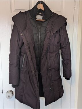 Soia & Kyo Dark Plum Long Puffer Coat with Hood